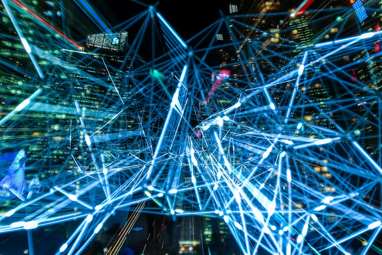 heros-img Dynamic urban scene showcasing interconnected light trails representing digital communication networks.